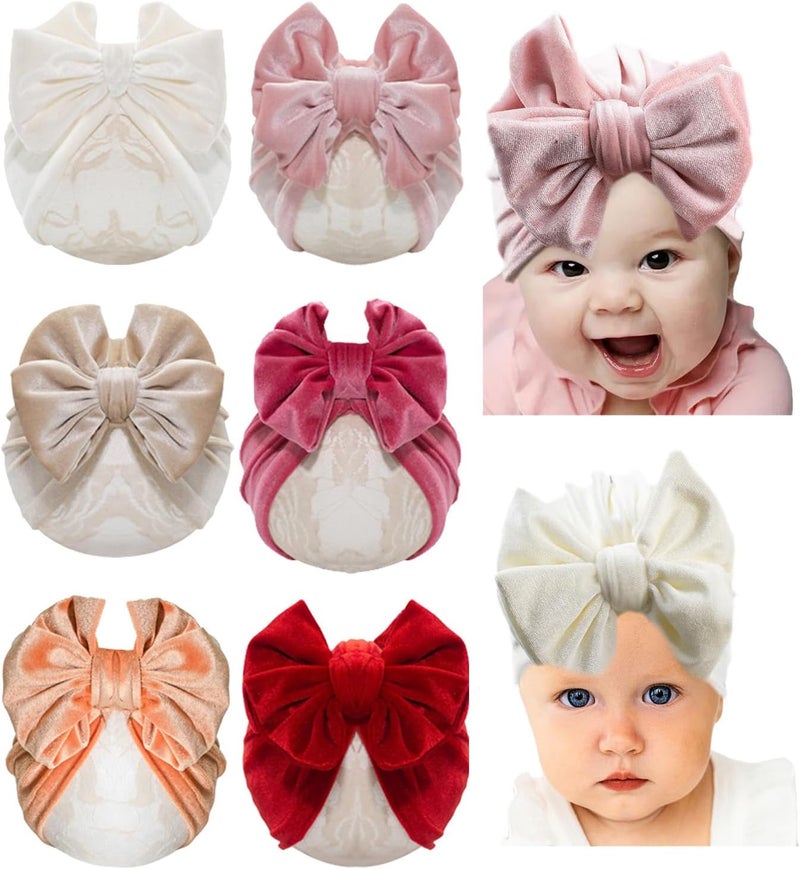 Esumun Baby Girls Hair Bow Turban Hat 6PCS Set, Top Bowknot Head Wrap Beanie India Caps for Infant Toddlers - Image 1
